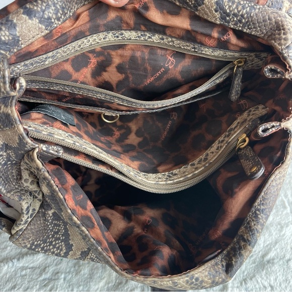 B Makowsky Satchel Shoulder Crossbody Handbag Leather Gray Beige gold Snake Y2K - Picture 10 of 16